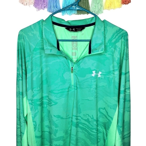Under Armour Green Patterned Pullover 1/4 Zip Long Sleeve Athletic Top Large - Picture 12 of 12